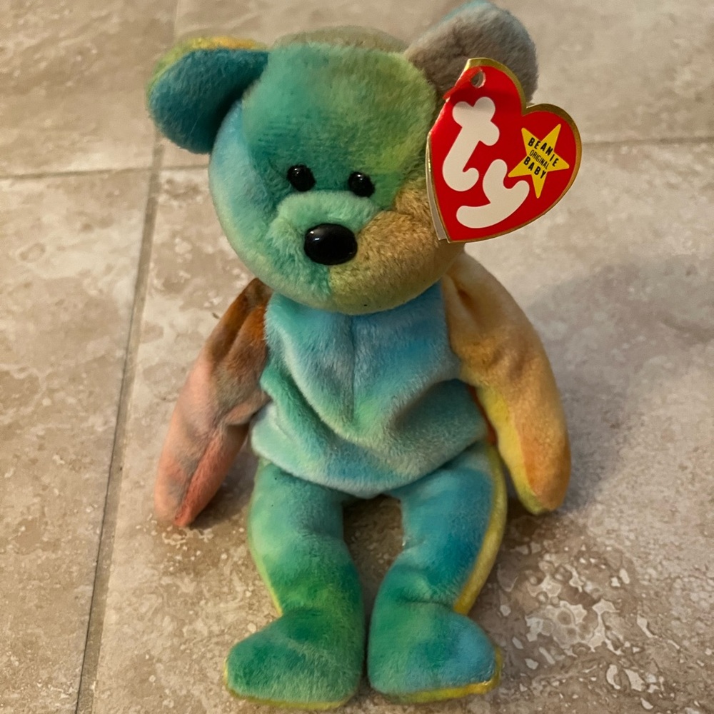 Ty Multicolor Beanie Baby “Garcia” Bear #4051 ERRORS ON TAG PVC PELLETS